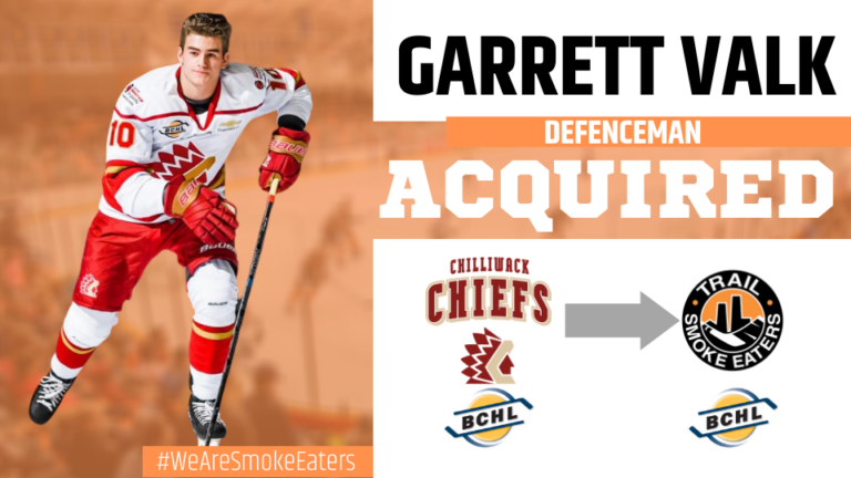 Smoke Eaters acquire 6’3″ 210 lb defenceman Garrett Valk from Chilliwack