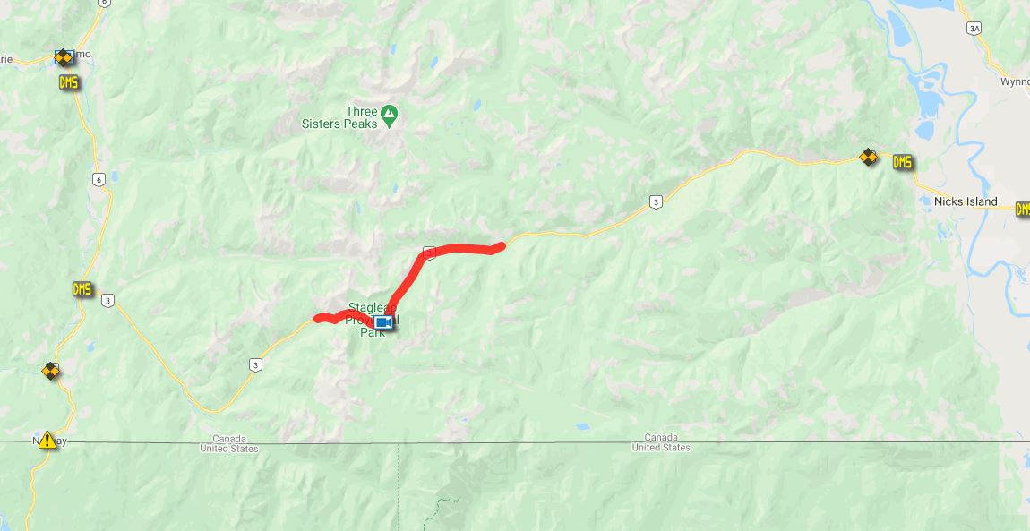 Afternoon March 4th Paulson Summit and Kootenay Pass closed for